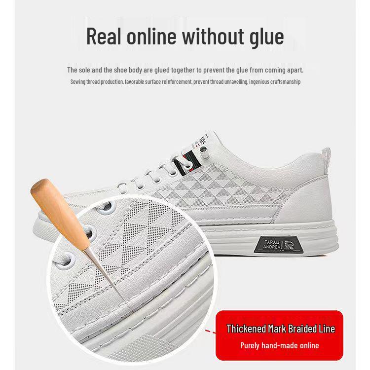 Men's 2024 Autumn Trend: Super Soft Genuine Leather White Skate Shoes - Breathable, Versatile, Casual Sports Style.