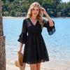 Women’s V Neck Floral Print Dress with Ruffle Sleeves and Elastic Waist Casual Loose Fit A Line Mini Dress