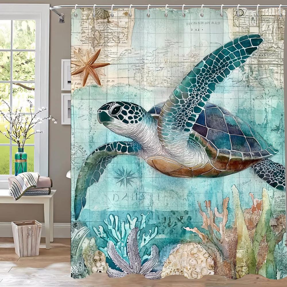 

Ocean World, Turtles Shower Curtain 3D Printing Fabric Underwater World Bathroom Curtains For Bathroom Decoration With Hooks W60H190(CM)-1 Pcs