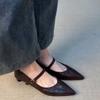 Sheepskin Version~ Pointed French Temperament Elegant and Fashionable Summer Versatile Thick Heel with Daily Commuting Women's Single Shoes