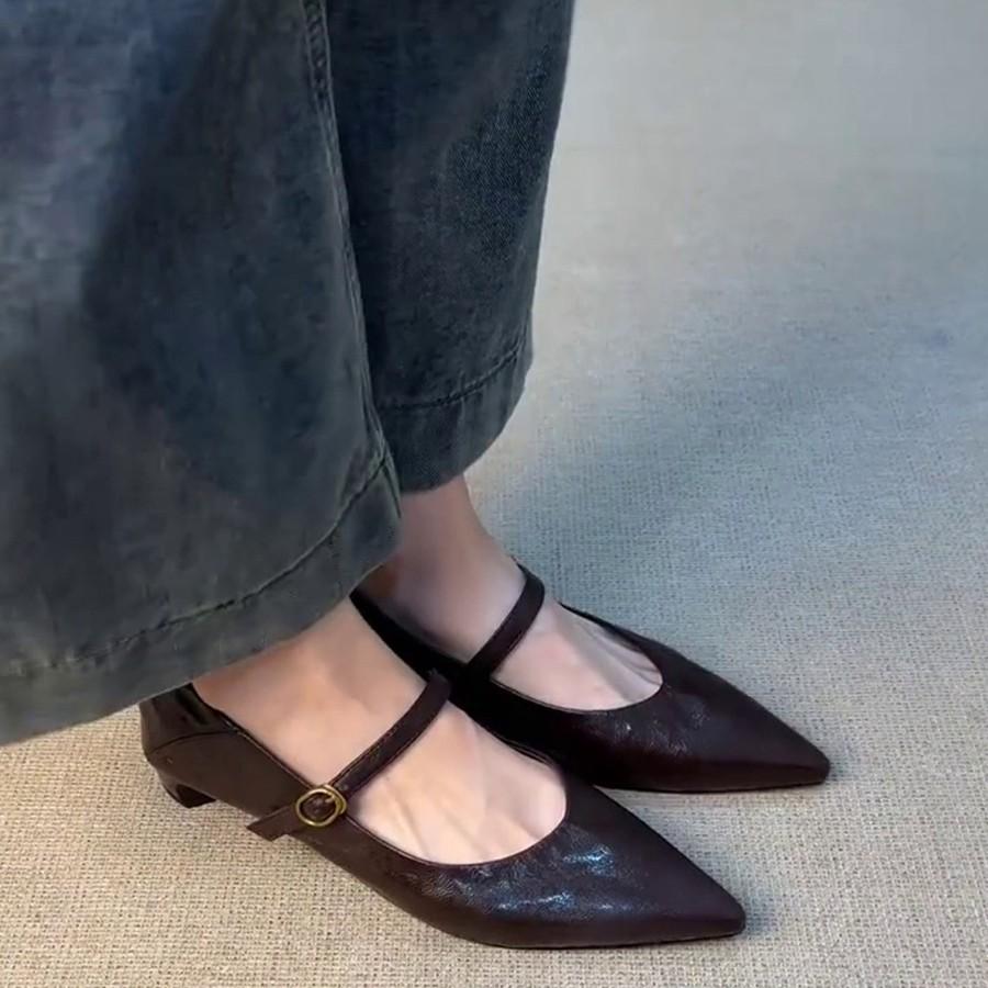 Sheepskin Version~ Pointed French Temperament Elegant and Fashionable Summer Versatile Thick Heel with Daily Commuting Women's Single Shoes