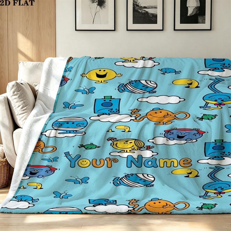 1PC Mr. Men Little Miss Custom Name Patterned Flannel Blanket Suitable For All Seasons for Home Decor Warmth and Comfort Gifts Holiday Present