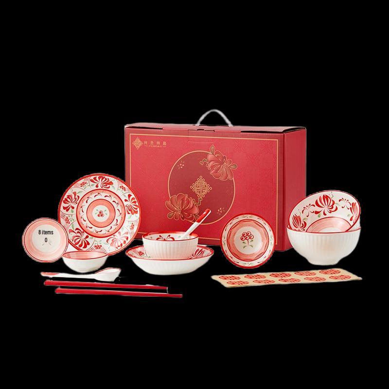 Gong He Jing Pin Twin Lotus Ceramic Tableware Set