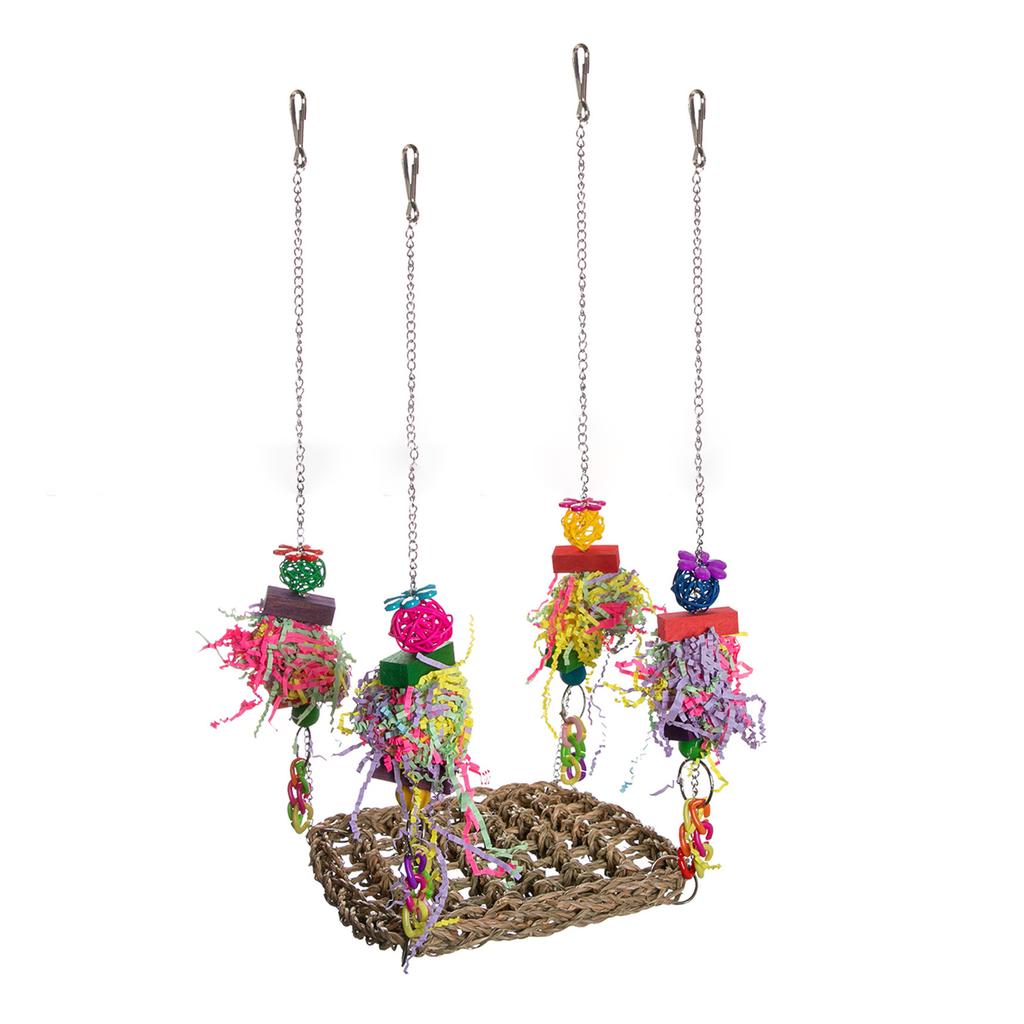 Bird Cockatiel Toys Foraging Swing Mat Rattan Small Bird Hanging Swing Foraging Toy for Birds Shredding Seagrass