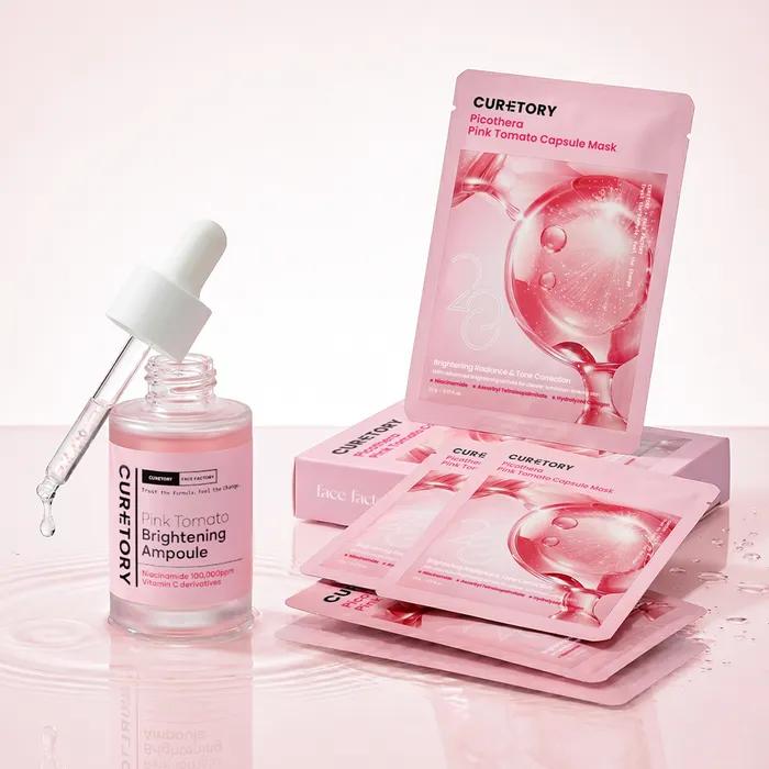 Pink Tomato Ampoule 30ml + Pink Tomato Capsule Mask Pack (5-pack)