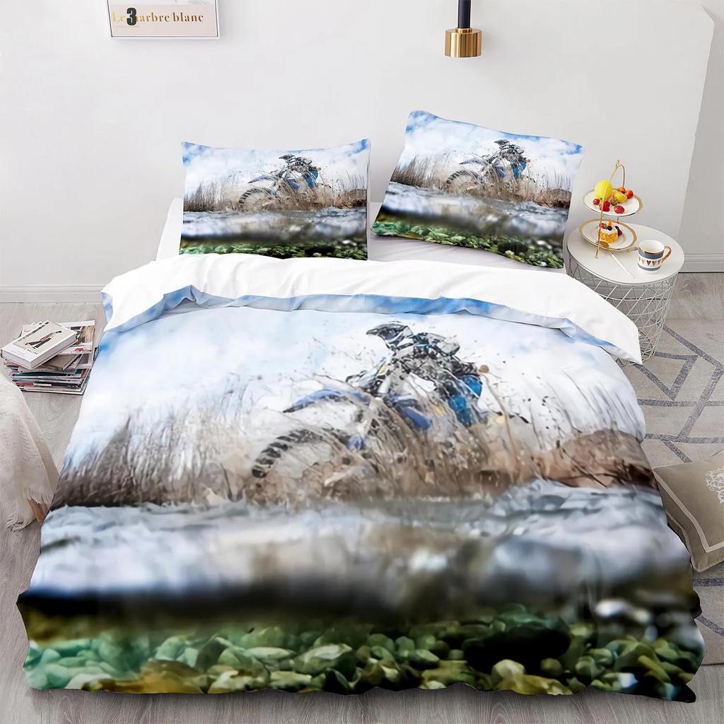 Motorcycle Rider Duvet Cover Dirt Bike Bedding Set Motocross Quilt Cover for Men Durable Queen King Polyester Comforter Cover