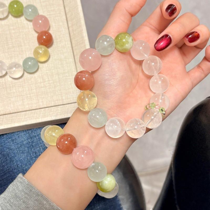 Natural White Phantom Quartz Beaded Bracelet With Jade Fluorite Rose Women Elegant Daily Wear