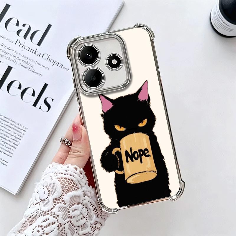 Black Cat Cartoon Cute Plating Phone Case For Xiaomi Redmi Note 14 15 Pro Plus 13 12 11 11S 11T 10 9S 9 5G Anti-Fall Airabag Cov