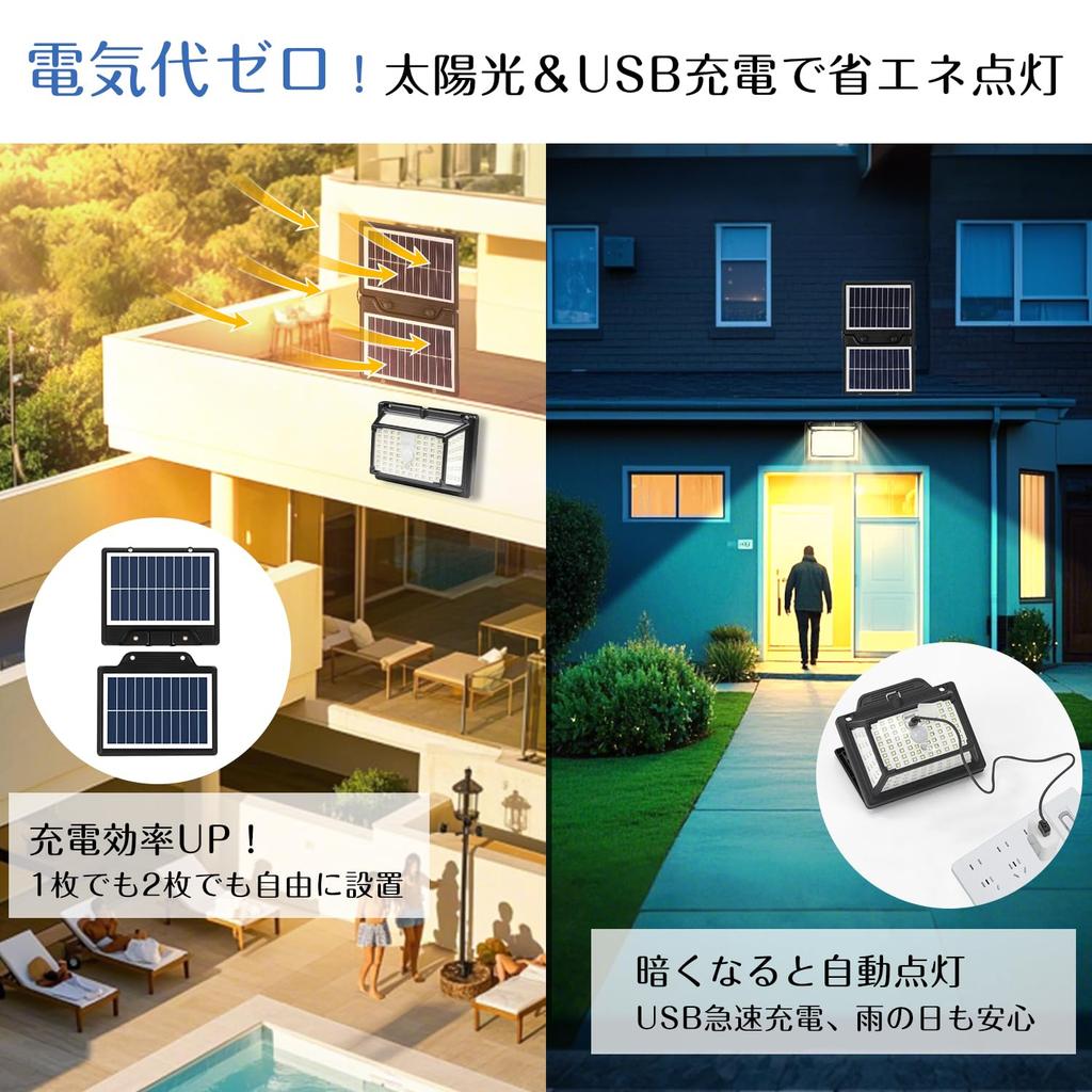 Solar Light with Sensor, Outdoor, Clip-on, Motion Detection, Automatic OnOff, 3000mAh Large Capacity, Solar Powered, 5-Sided Lighting, 3 Lighting