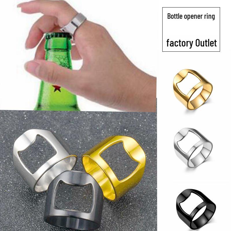 Herren Modischer Titan Edelstahl Ring & Bierflaschenöffner - Europäischer & Amerikanischer Stil Grenzüberschreitender Schmuck