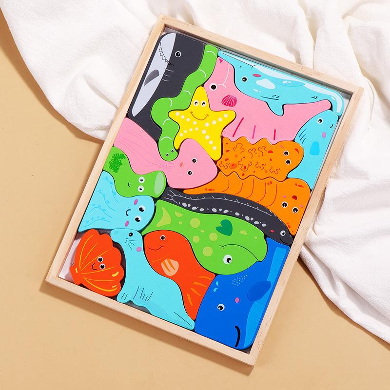 

Children s educational wooden creative three-dimensional animal puzzle puzzle marine animal puzzle building block cognitive matching toy