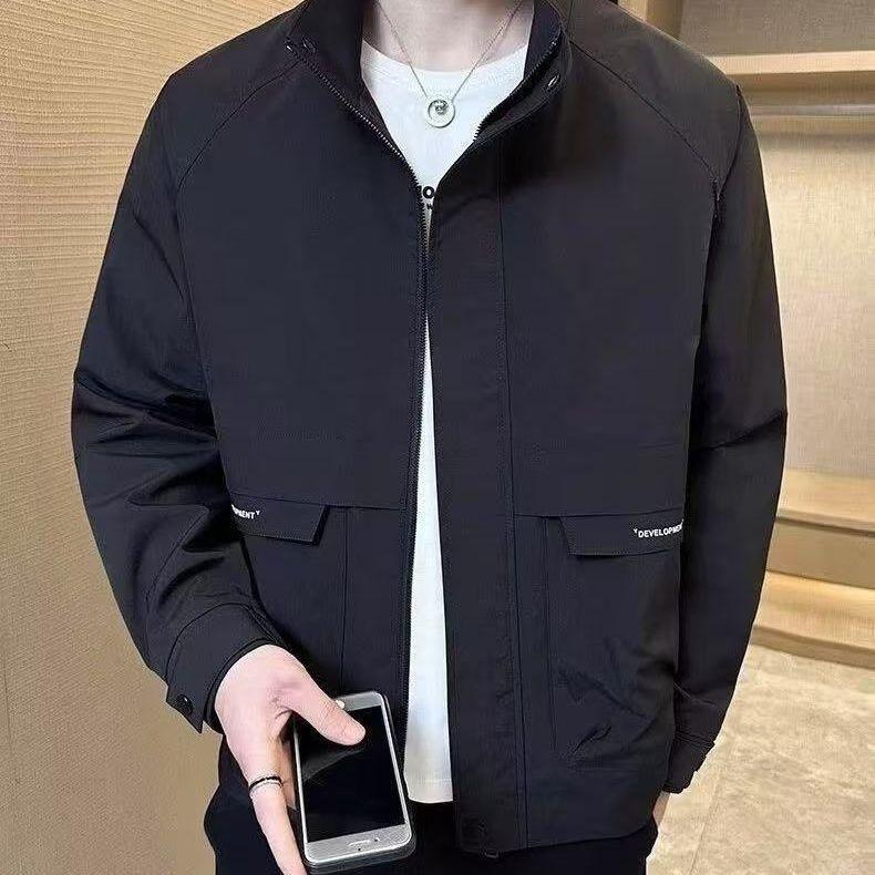 Men s 2025 Stand Collar Jacket: Trendy, Versatile Spring/Autumn Outerwear - Black L (for 95-115 jin)