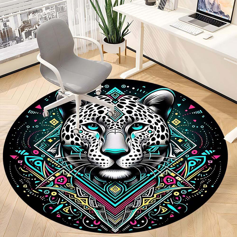 1PC Leopard Print Office Round Rug, Non Slip, Soft and Durable Office Rug for Interior Decoration, Perfect for Office