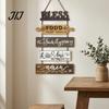Kitchen Wall Plaque with Rope Wooden Decor, 5 Panel Bless Food Family Love Entryway Decorative Hanging Sign Sign, Farmhouse Art for Dining Room Living