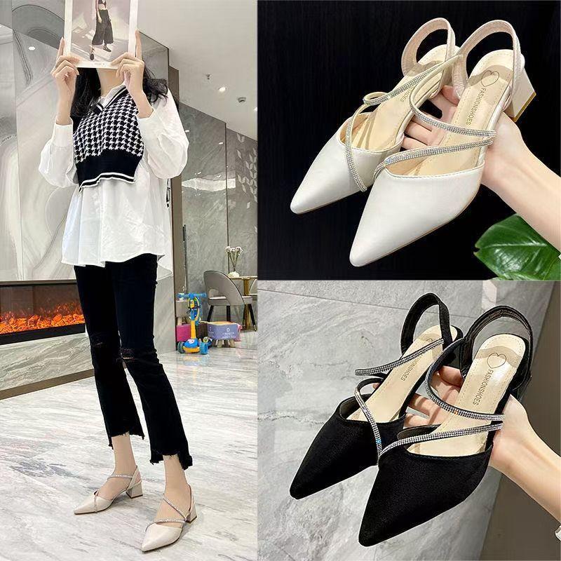 Fairy style with skirt sandals female summer new thick heel medium heel bag head high heel versatile fashion women's shoes