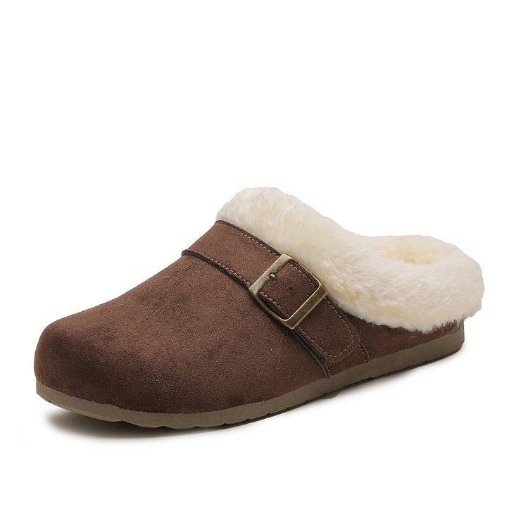 Fleece bag head fluffy Birkenstocks, thickened warm snow half-drag cotton shoes