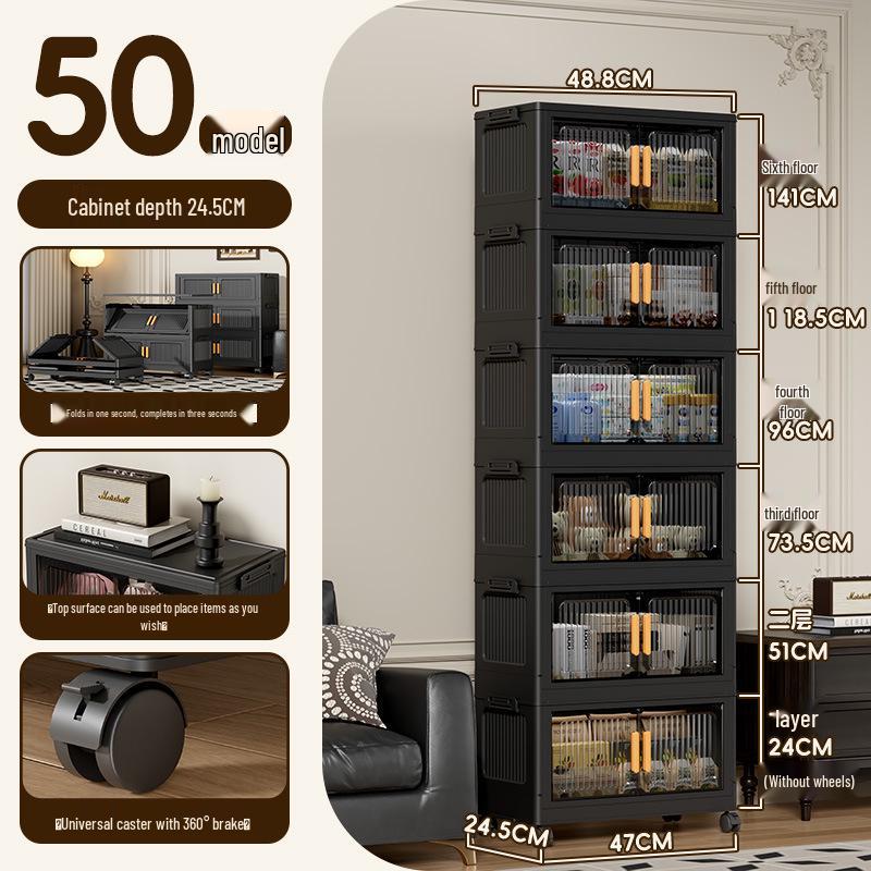Foldable Plastic Storage Box with Wheels - Multi-layer Organizer Cabinet for Bedroom and Bedside