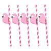 5Pcs Pink Flamingo Paper Straws Luau Tropical Beach Party Barware Favor
