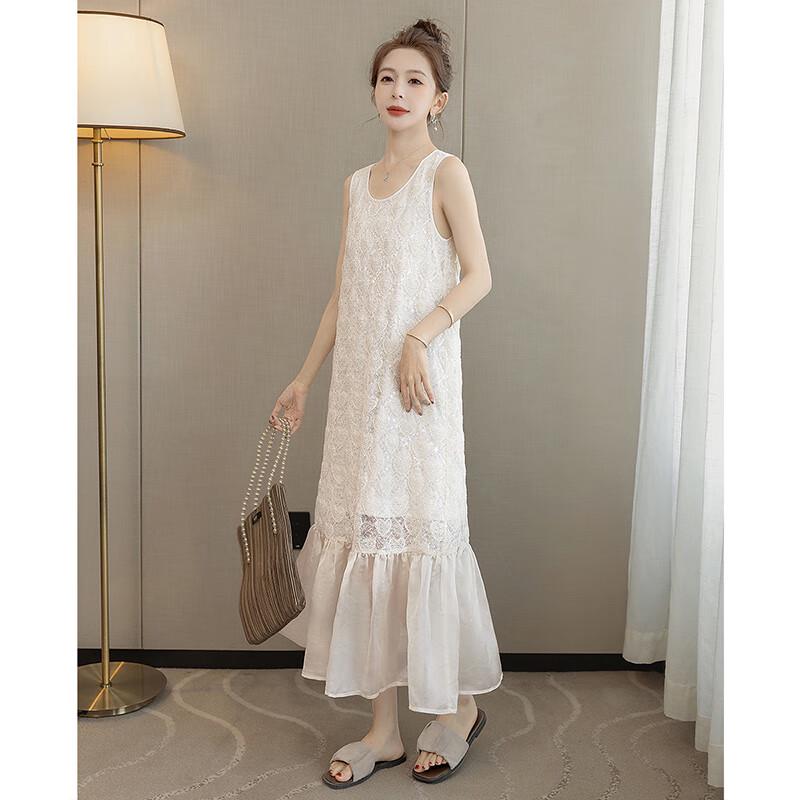 Women's Mesh Patchwork Vest Long Dress