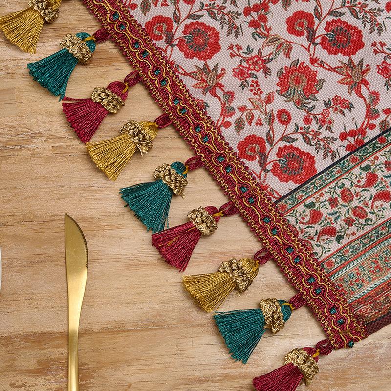 Retro High-end Table Flag Restaurant Waterproof Oil Resistant Table Mat Holiday Home Tea Table Cabinet Jacquard Tassel Wrinkle-resistant Table Runner