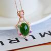 Hotan Jade S925 Silver Inlaid Jasper Egg Face Pendant Necklace for Women