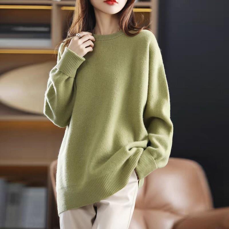Womens Casual Loose Fit Crewneck Sweater Fall Winter Fashion Minimalist Knit Top
