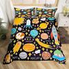 Outer Space Planet Galaxy Duvet Cover Twin King Kids Cartoon Bedding Set ABC Alphabet Learning Comforter Cover with 2 Pillowcase