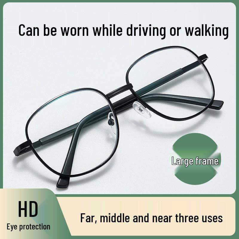 Anti-Blue Light High-Definition Bifocal Progressive Reading Glasses with Extra-Large Frame