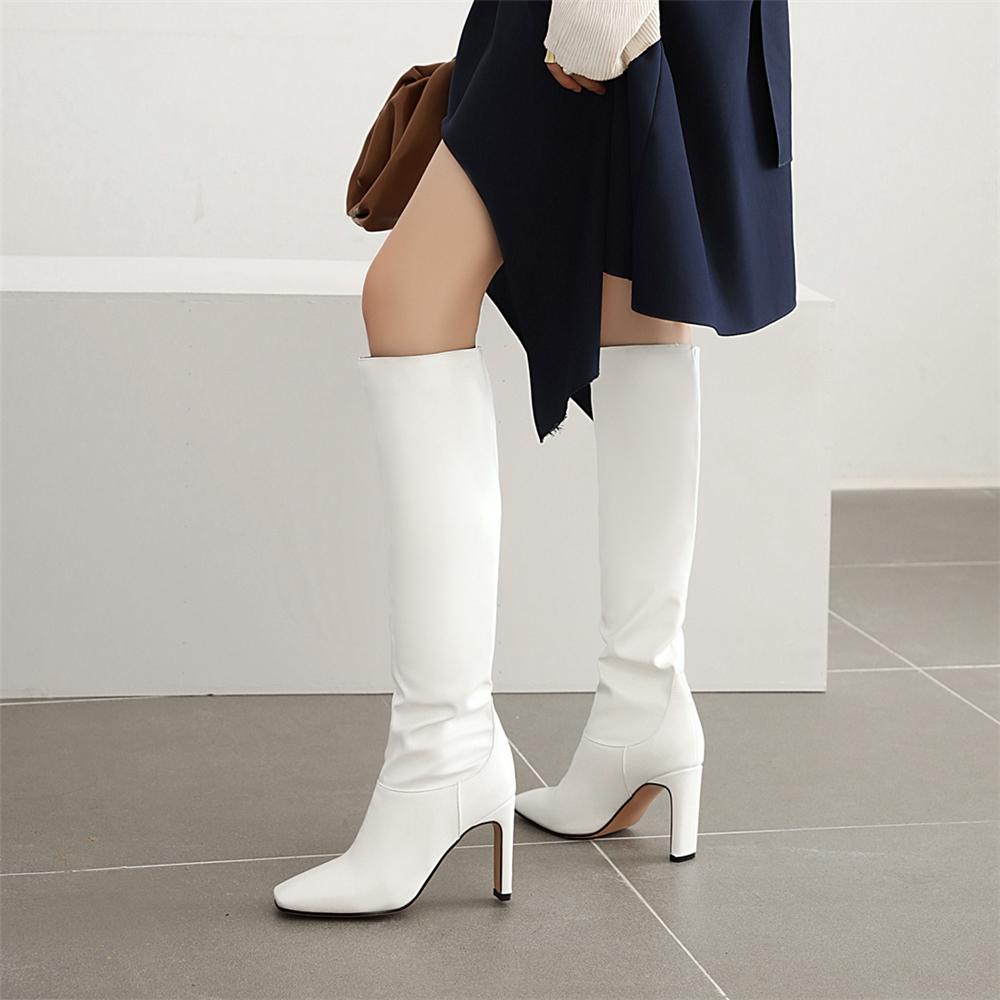 Fashion 2025 Plus Size 34-43 Square Toe Women Boots Hight Heels Knee-High Boots Ladies Shoes Simple Winter Boats Black Yellow Green Red