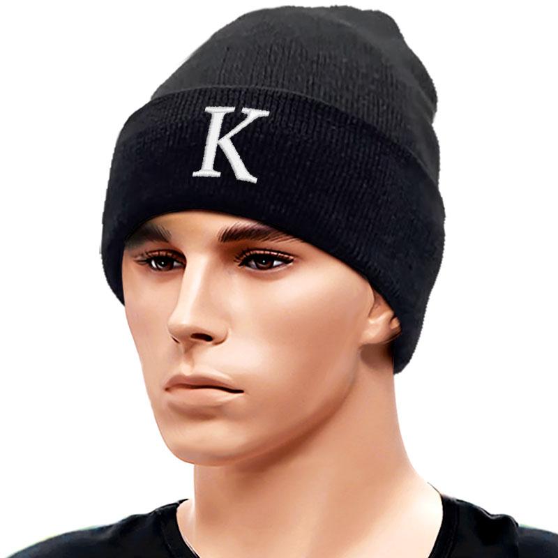 Letter A-Z Embroidered Beanie Hat Unisex Winter Knit Caps for Men Women Soft Ski Hat