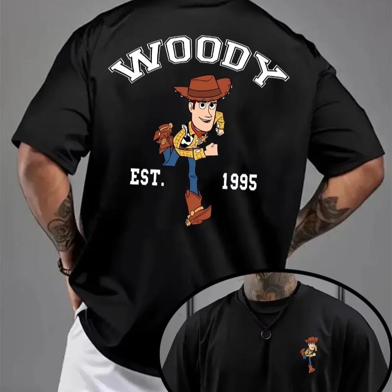 Woody Running Cartoon T Shirt Toy Story Retro Buzz Lightyear Summer Cotton Unisexs Women Tops Tees Couple Cotton Oversized