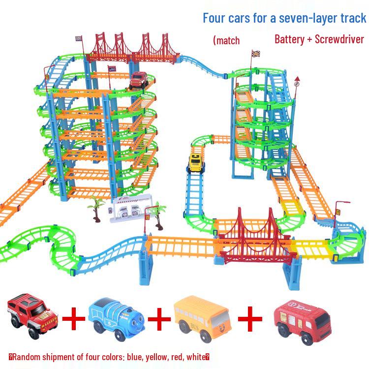 Seven-Layer Electric Train Track Toy: Educational Racing Car Assembly for Kids - Perfect Gift for Boys with Level-Crossing Feature