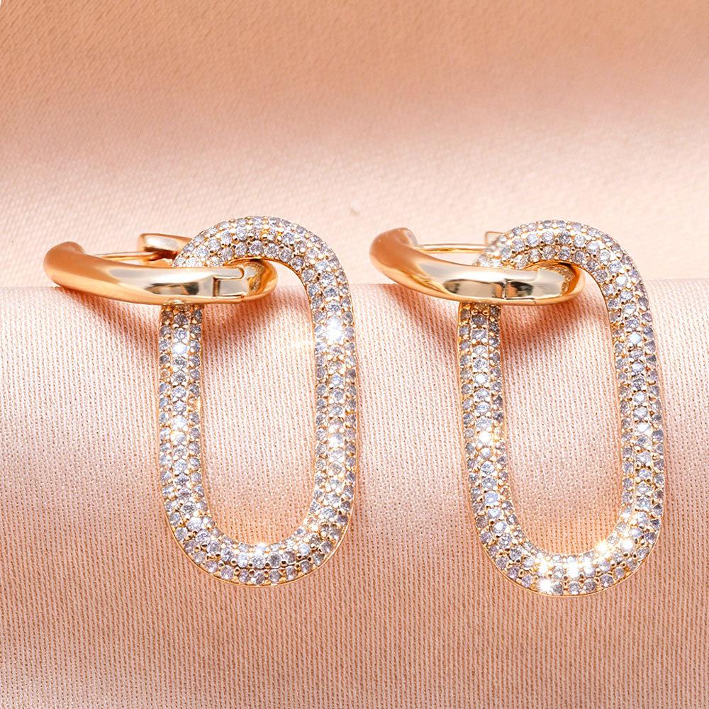 18K Gold Plated Geometric Hoop Earrings with Zircon Crystals