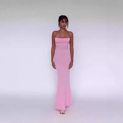Women's Square Neck Spaghetti Strap Mermaid Maxi Dress Slim Fit Backless Solid Color Elegant Bodycon Long Dress For Party Club Evening Occasion Wear
