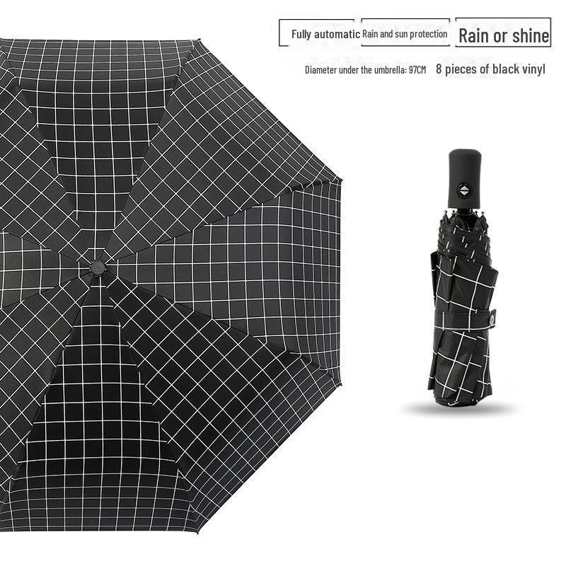 Pánský retro černý skládací slunečník – Unisex, vzor novin.