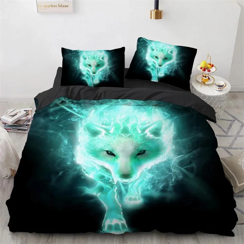 Wolf Duvet Cover Set Black White Wolf Yin and Yang Pattern Wild Animals Comforter Cover King Queen Size for Kid Boys Bedding Set