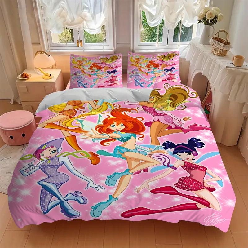 Magical Winx Adventure Print 3Pcs Bedding Setduvet Cover With 2 Bedropillowcase Home Birthday Gift