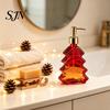 Glass Hand Soap Pump 300ml Christmas Tree Dispenser, Dish Dispenser with Pump, Hotel Guest Room Supplies Xmas Decorative Empty Bottle for Soap,