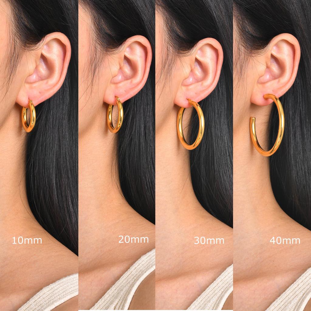 Wind stainless steel geometric large plain ring earrings plated with 18k gold simple earrings women's multi-specification 2mm, 4mm