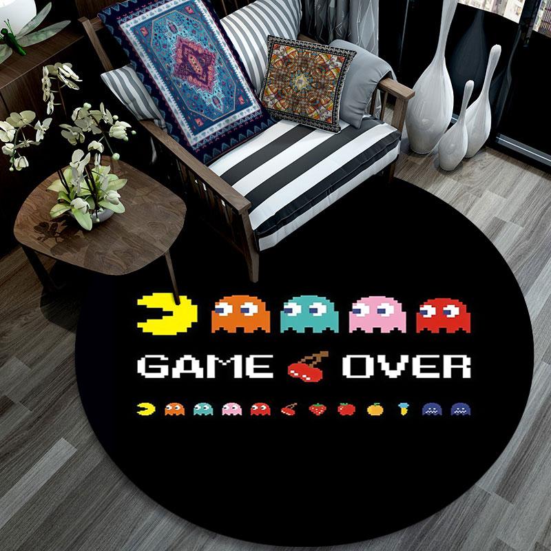 Pac‑Man Pattern Round rug,Carpet Rug for Living Room Bedroom Playroom ,Non-slip Floor Mat,Holiday Gifts and Birthday Gifts.