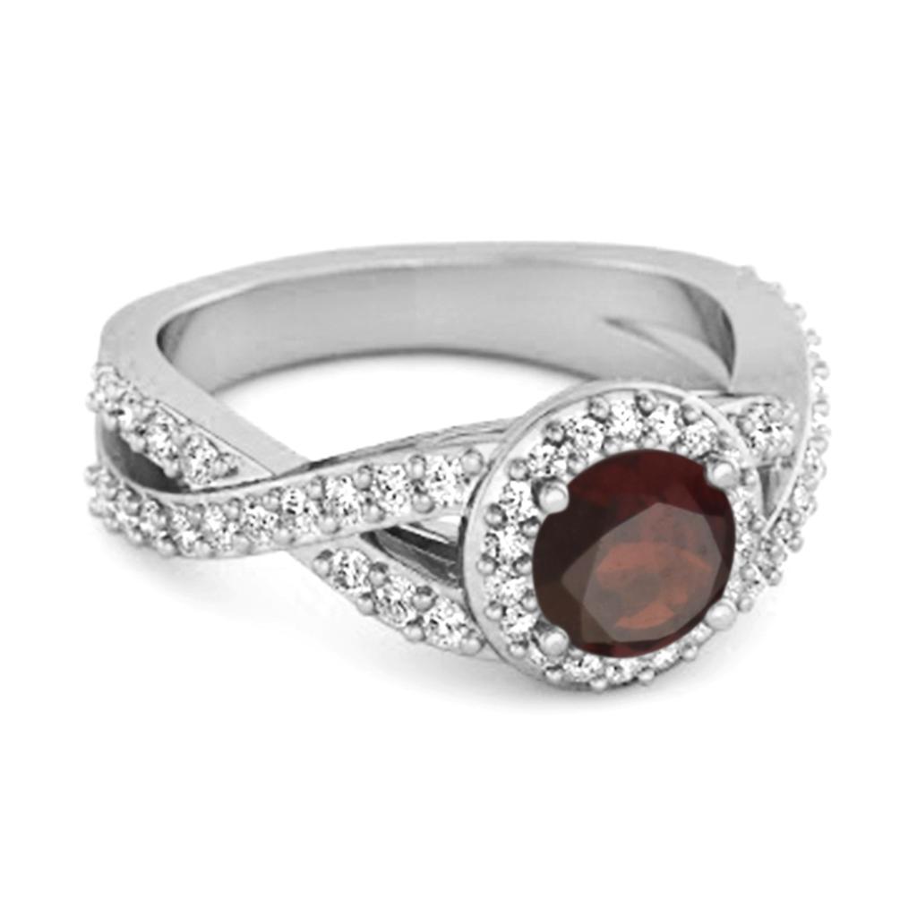 Granat Halo Akzente Ring - 925 Sterling Silber