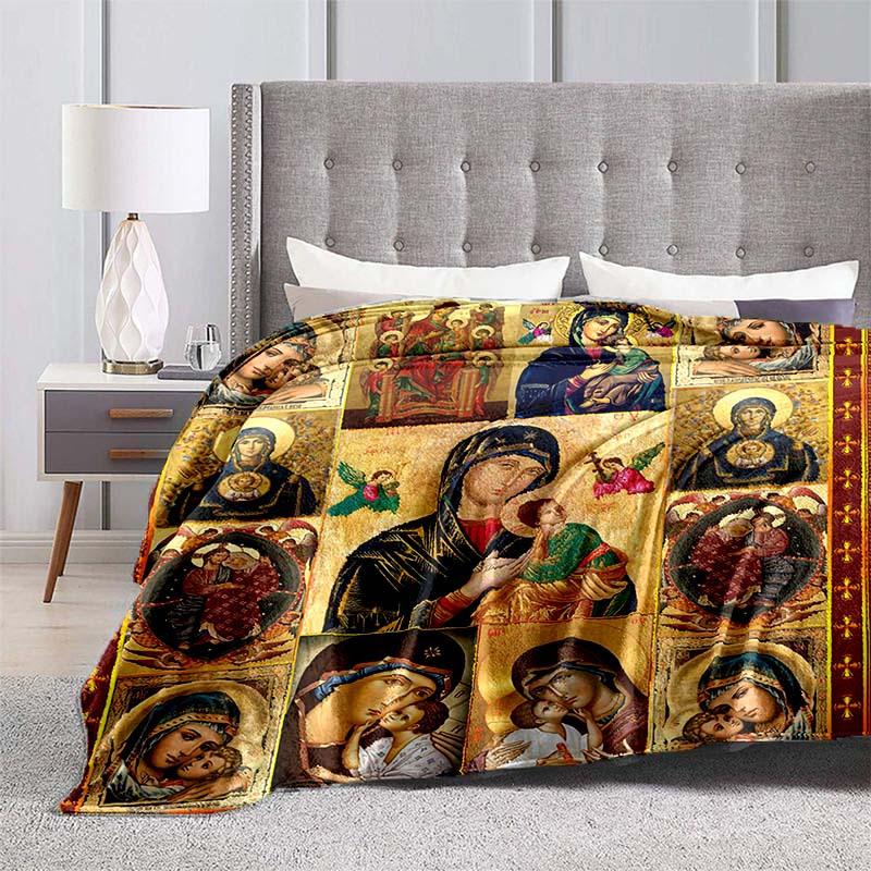 Virgin Mary Flannel Throw Blanket - Soft & Warm Digital Print Fleece,Lightweight for Sofa/Bed/Travel, Multi-Purpose Cozy Blanket