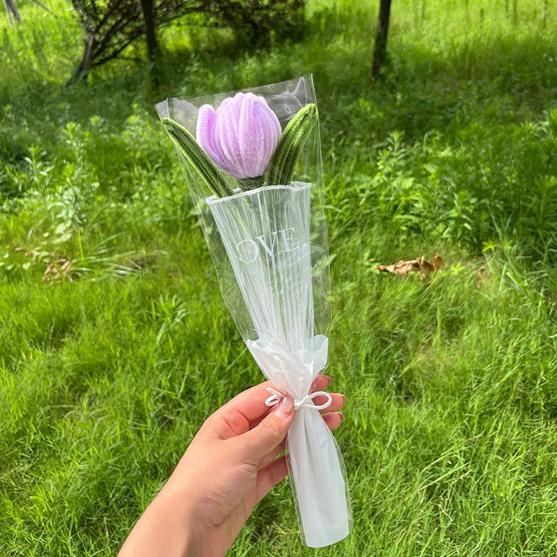 Finished Tulip Twisted Rod Braided Flowers Bouquet Hand Woven Artificial Fake Flower Wedding Bouquet Handicrafts Birthday Gifts