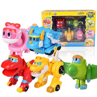 5pcs/set ABS Min Deformation Gogo Dino Action Figures REX Transformation Car Airplane Motorboat Crane Dinosaur Toys for Kids