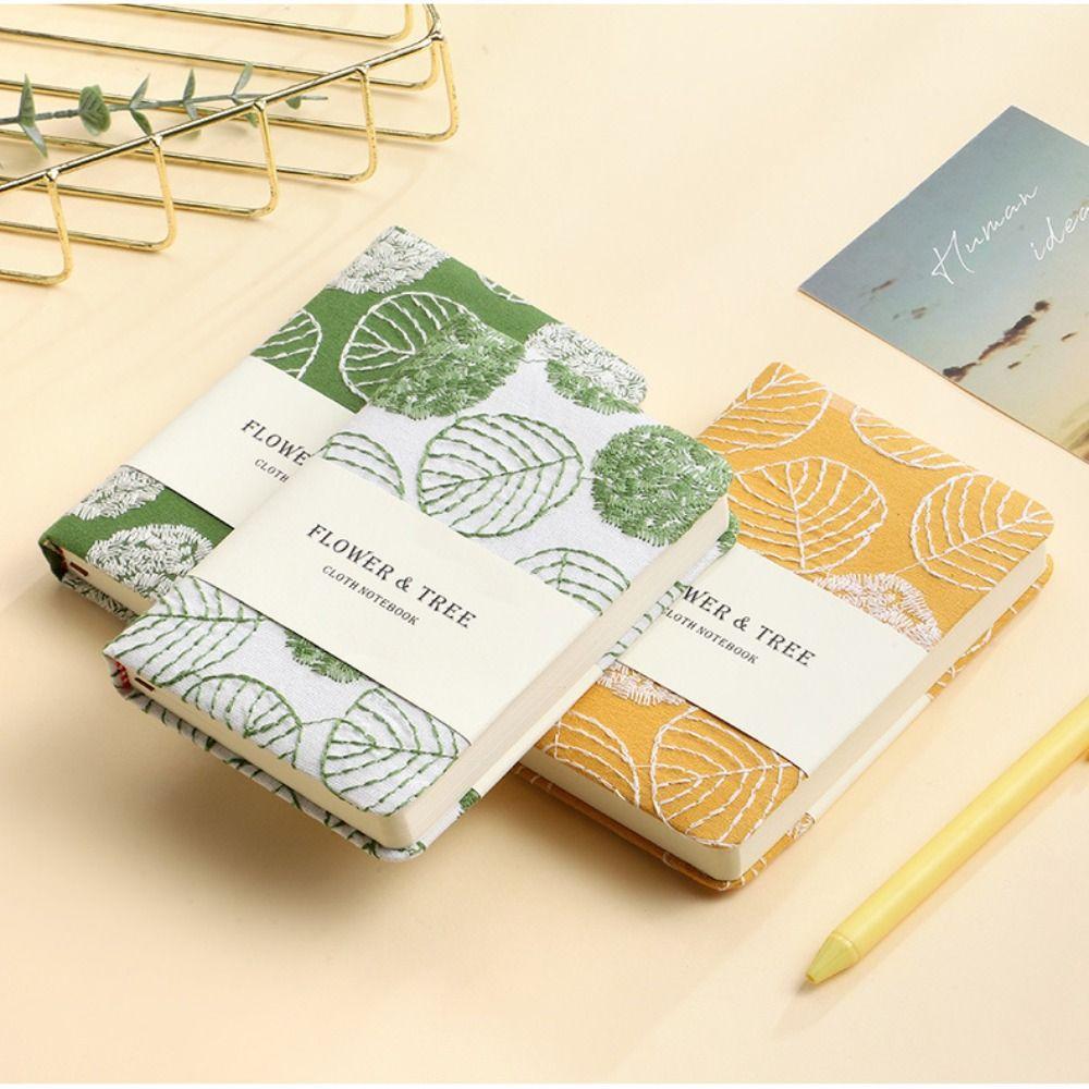 Fabric Cover Leaf Hand Ledger Compact Pocket Book Embroidered Notebook  for Going Back To School