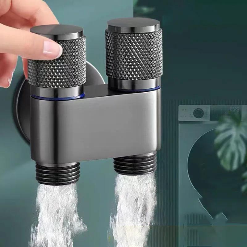 G1/2 Angle Valve Wall Mount Toilet Washing Machine Tap One In Two Out Water Cleaning Faucet Bathroom Toilet Accessories