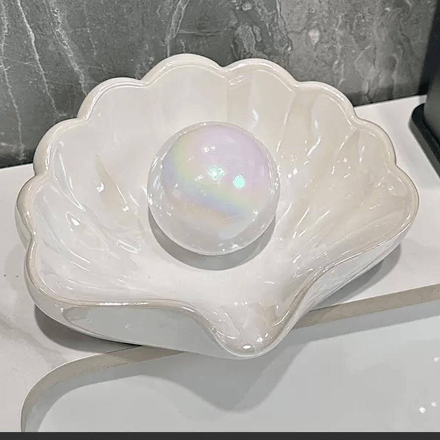 

Cute Ceramic Shell Soap Dishes Soap Drain Rack Shelf for Bathrom Jewely Necklace Ring Storage Tray Plate