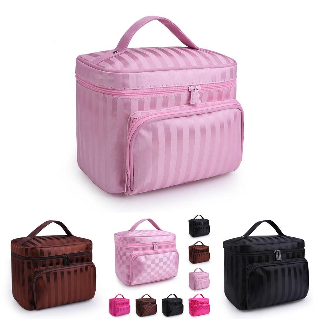 Fashionable Striped Women's Waterproof Cosmetic Bag With High Capacity