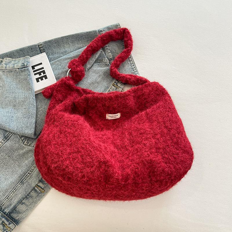 Woolen Bag Women's Large-capacity New Autumn and Winter Casual Fashion Simple Shoulder Bag Niche Design Commuter Tote Bag