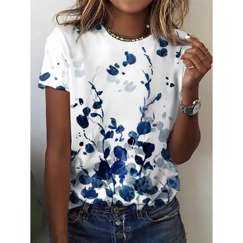 Summer Women's T-shirt Creative Printed Short Sleeved T-shirt Fashionable Comfortable Soft Breathable cotton T-shirt